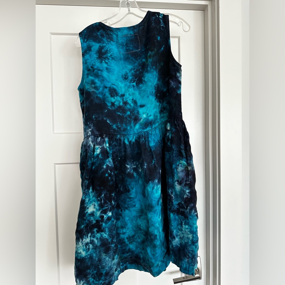 notPERFECTLINEN Turquoise ice-dyed Sleeveless mama Dress Small/Medium - Picture 2 of 2